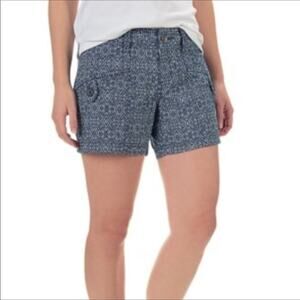 Marmot Ginny Shorts Women 4 Blue Ikat Print Mid Rise Cotton Blend Hiking Pockets